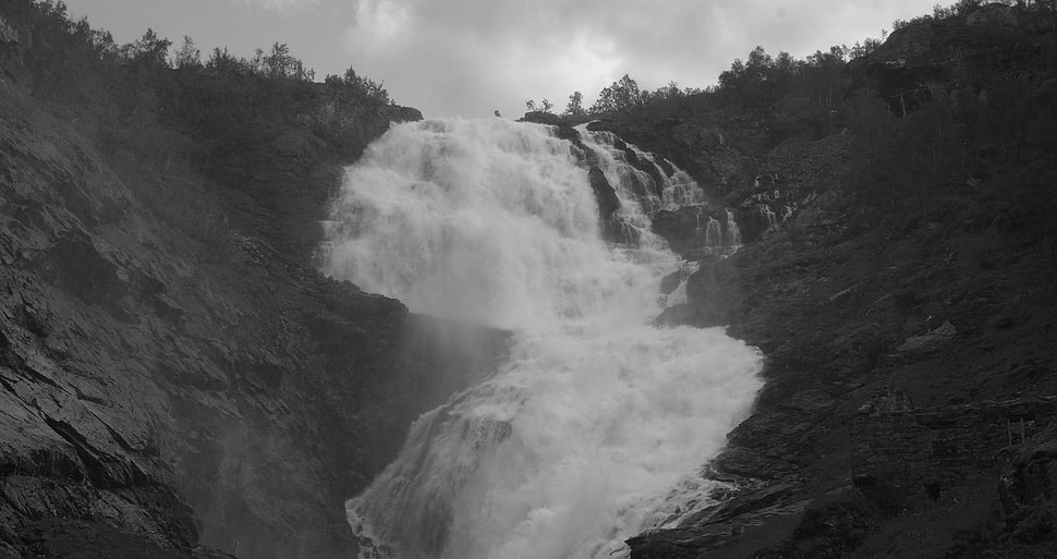 Waterfalls Kjosfossen Waterfall Monochrome HD Wallpaper Wallpaper