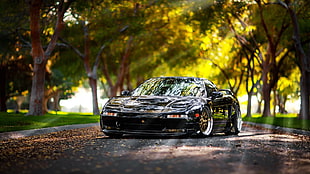 black ACURA NSX 1st gen. coupe parked near trees during daytime HD wallpaper