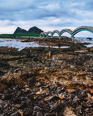 blue and white concrete bridge