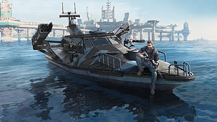 man sitting on power boat game digital wallpaper, video games, Just Cause 3, boat, vehicle HD wallpaper