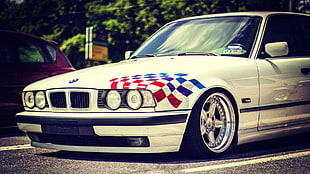 white and blue Ford Mustang, BMW, car