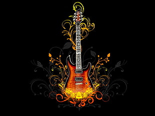 electric guitar on fire illustration HD wallpaper