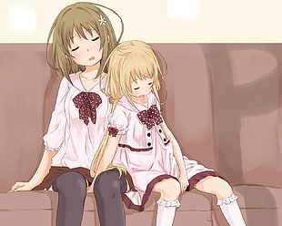 two girl anime characters digital wallpaper