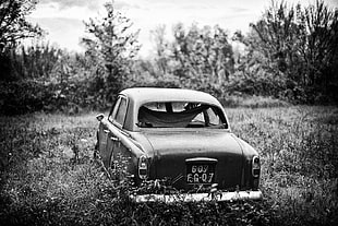 grayscale photography of vintage car, monochrome, car HD wallpaper