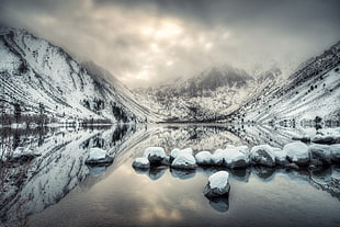 reflection landscape photography of mountain with snow, convict lake