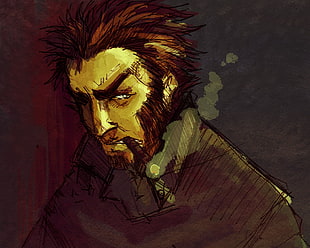 illustration of man smoking cigar, Wolverine, cigars, artwork