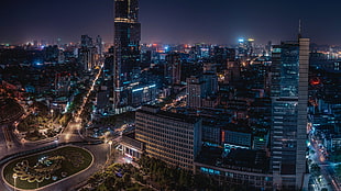 lighten city building, photography, city, night, lights