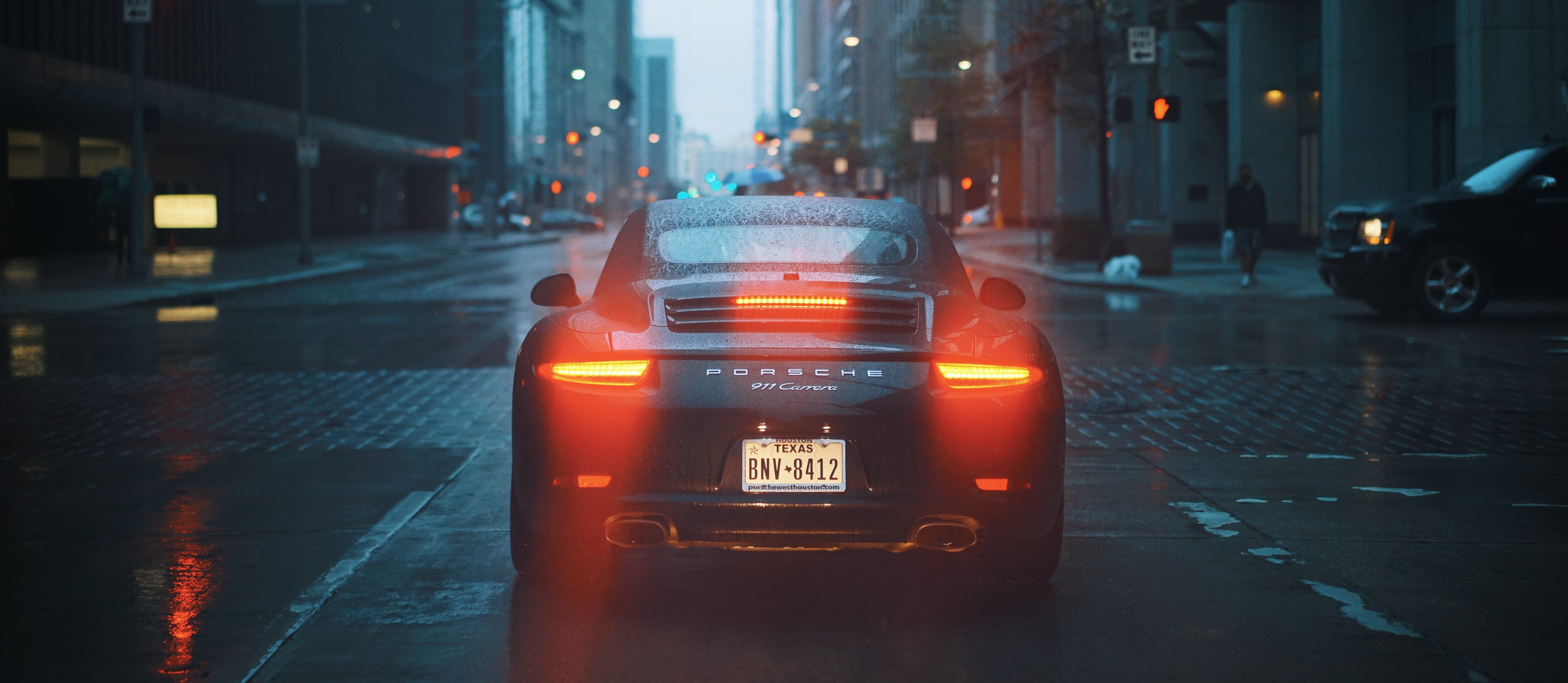 blue Porsche car, Car, Back view, Street