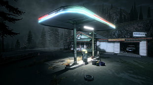 fuel station taken during night time digital wallpaper, PC gaming, Alan Wake