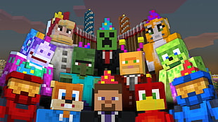 photo of mine craft characters HD wallpaper