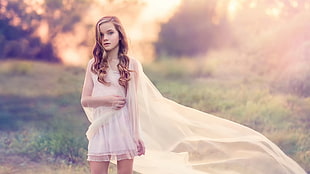 girl's white tube dress with scarf, blonde, little girl, children