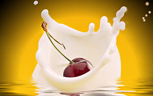 red cherry and white milk HD wallpaper