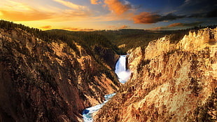 white waterfalls, nature, landscape, waterfall, Yellowstone National Park HD wallpaper