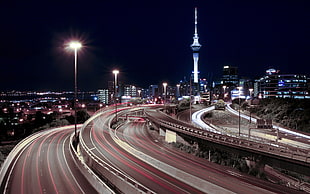 timelapse photography of city road HD wallpaper