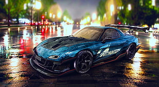 blue Mazda RX-7, car, Mazda RX-7, tuning, Need for Speed HD wallpaper