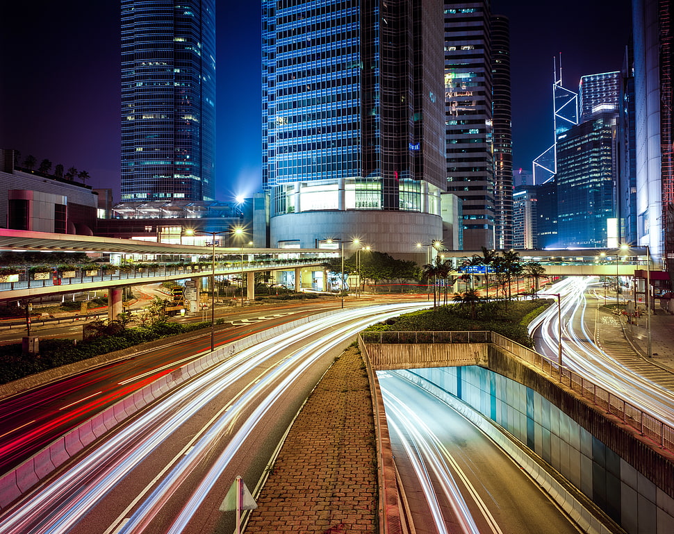 Time-lapse photography of roads and buildings, hong kong HD wallpaper ...