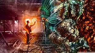 man standing while facing female fairy wallpaper, anime, Vitaly S Alexius, artwork HD wallpaper
