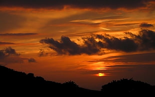 silhouette of mountain during sunset