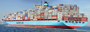 blue and red cargo ship, Maersk, Maersk Line, cargo, container ship HD wallpaper