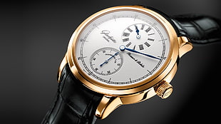 gold-colored and white chronograph watch at 6:10 HD wallpaper