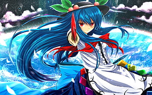 female in white dress holding red sword anime character HD wallpaper