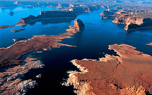 rock formation, Arizona, aerial view, lake, desert