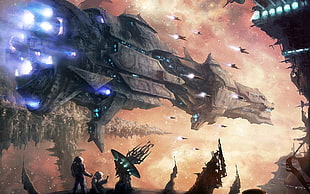 spaceship illustration, science fiction, artwork