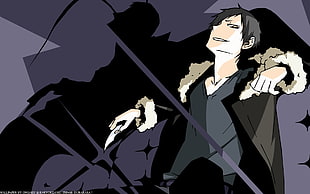 man wearing v-neck shirt and fur-trimmed coat anime illustration HD wallpaper
