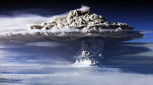 nuclear explosion, nature, volcano, explosion, smoke HD wallpaper