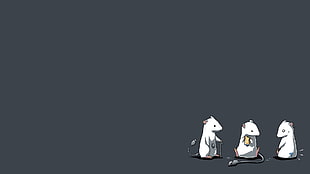 three white rodents digital illustration, mice, humor, simple background, artwork HD wallpaper