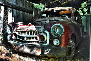 vintage brown and black vehicle, car, wreck, old, rust HD wallpaper