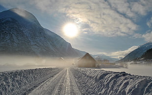 snow ground, winter, Sun, mountains, snow HD wallpaper