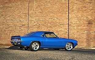 photography of blue 1st gen Chevrolet Camaro HD wallpaper