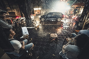 blakc SUV, night, rain HD wallpaper