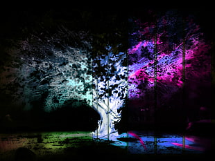 multicolored tree digital wallpaper, psychedelic, glitch art, negative, trees