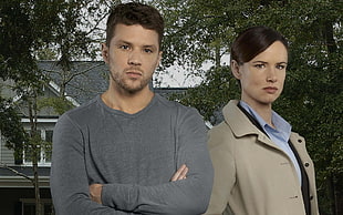 man wearing gray crew-neck sweater beside woman HD wallpaper