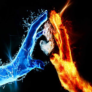 fire and water hands graphic art