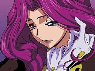 female anime character in purple hair HD wallpaper