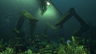 green and brown wooden house, SOMA, video games, underwater, futuristic HD wallpaper