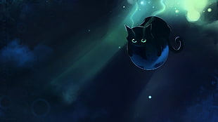 black cat character, fantasy art, Apofiss, cat, bubbles HD wallpaper