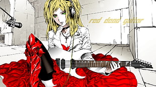 yellow haired woman playing guitar illustration HD wallpaper