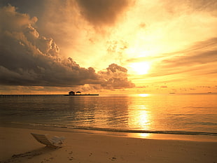 calm sea overlooking horizon at golden hour