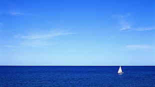 white sailboat, sea, boat, horizon, sky HD wallpaper