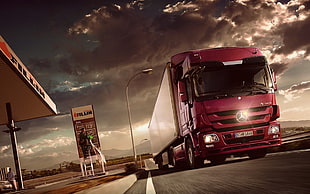 red Mercedes-Benz freight truck, Mercedes-Benz, trucks, Truck, vehicle HD wallpaper
