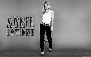 grayscale photography of Avril Lavigne with her name beside her HD wallpaper