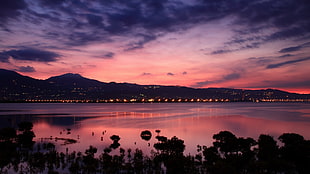 green plants, mountains, Taiwan, water, clouds