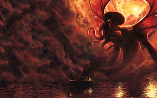 gray boat, Cthulhu, fantasy art, H. P. Lovecraft, Eldritch HD wallpaper