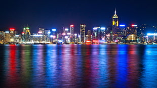 high-rise building, city, Hong Kong, night, cityscape HD wallpaper