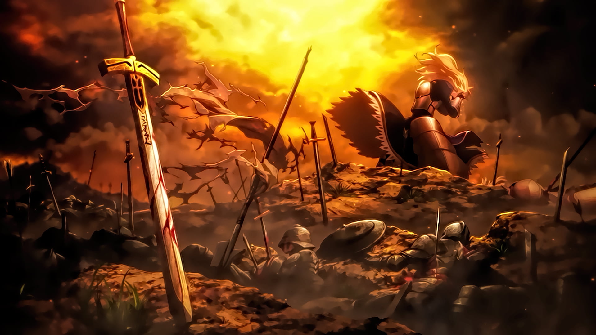 anime character surrounding swords illustration, Saber, Fate/Stay Night: Unlimited Blade Works