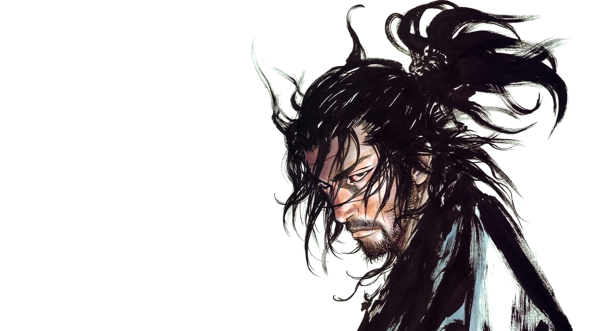 Man with long hair illustration, musashi, Vagabond, manga HD wallpaper |  Wallpaper Flare